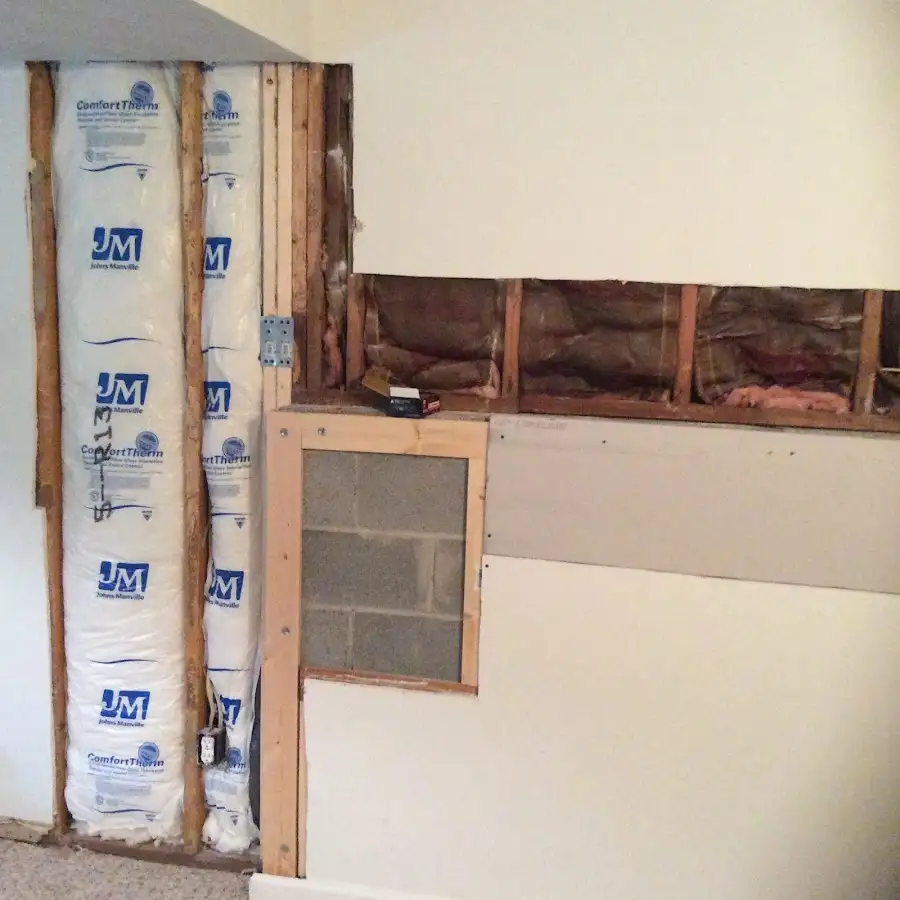 Wall insulation replacement during Basement Flood Cleanup in Middlebury